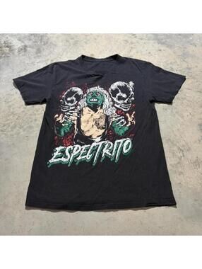 Vintage Espirito Lucha Libre Skull WWE Graphic T Shirt Black Wrestling Tee Sz S